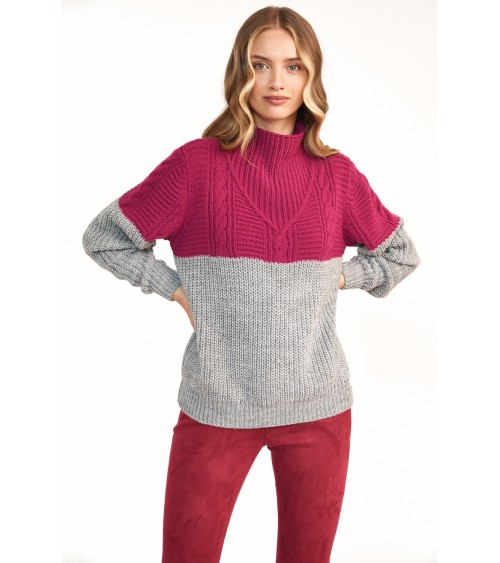 Dwukolorowy sweter SW09 Malina/Grey - Nife
