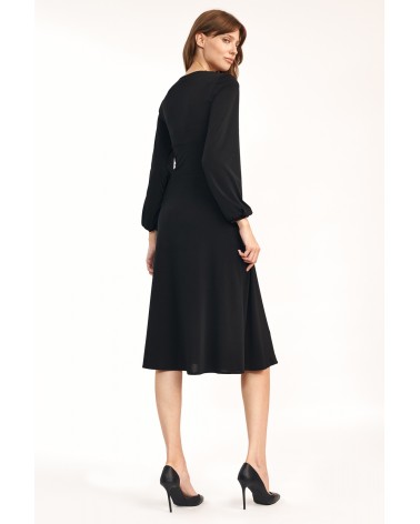Sukienka Klasyczna czarna sukienka midi S194 Black - Nife