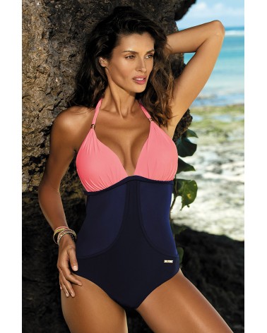 Jednoczęściowy strój kąpielowy Kostium Kąpielowy Model Priscilla Origami-Cosmo M-428 Pink/Navy - Marko