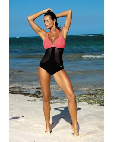 Jednoczęściowy strój kąpielowy Kostium Kąpielowy Model Priscilla Nectarine-Nero M-428 Coral/Black - Marko