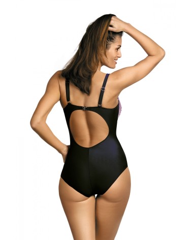 Jednoczęściowy strój kąpielowy Kostium Kąpielowy Model Valentina Nero-Semifedro M-439 Black/Liliowy - Marko