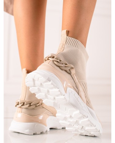 Sneakersy damskie z elastyczną cholewką beżowe