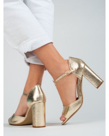 Złote damskie klasyczne sandały na wysokim słupku