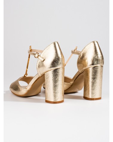 Złote damskie klasyczne sandały na wysokim słupku