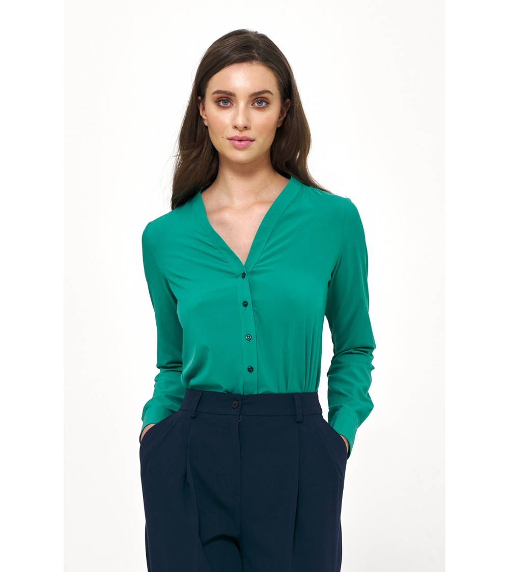 Zielona elegancka bluzka z długim rękawem B151 Green - Nife