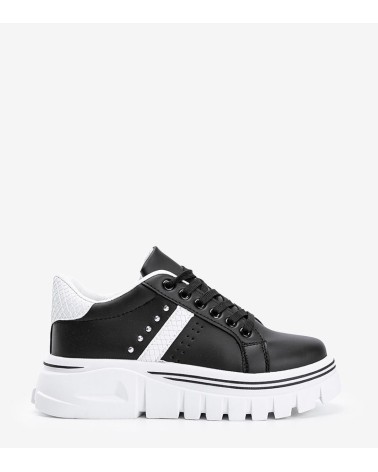 Czarne sneakersy z białymi dodatkami na wysokiej podeszwie Alasana
