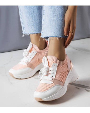 Różowe sneakersy na koturnie Ann