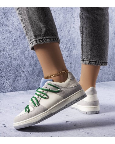 Szare sneakersy z zielonymi sznurówkami Aucoin
