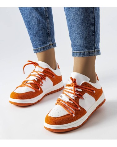 Pomarańczowe sneakersy łączone materiały Hila