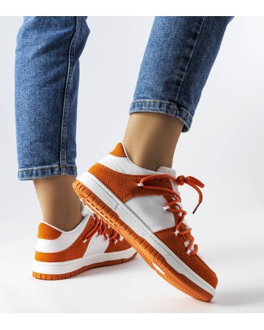 Pomarańczowe sneakersy łączone materiały Hila