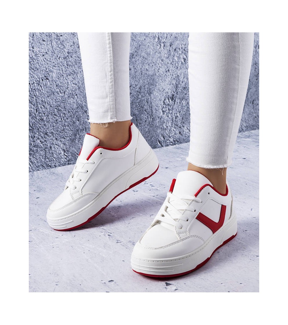Biało-czerwone sneakersy na platformie Trépanie