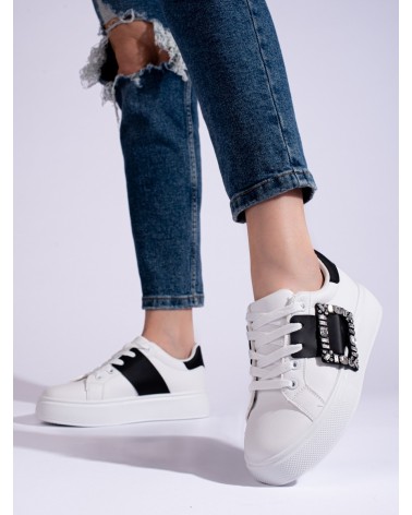 Białe damskie buty sneakersy z czarną wstawką