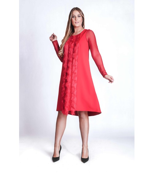 Sukienka o kroju litery A z frędzlami 1578 Red - Marselini