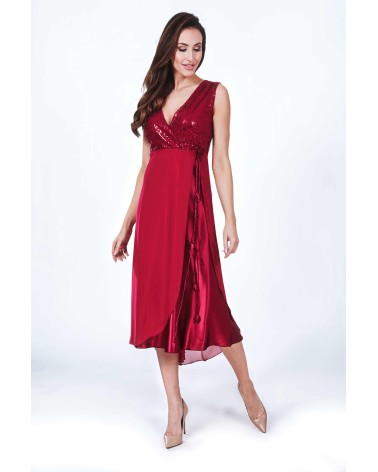 Sukienka midi z ozdobnym sznurkiem 1101 Deep Red - Marselini