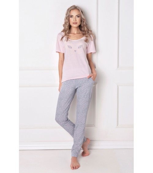 Piżama Damska Model Wild Look Long Pink/Grey - Aruelle