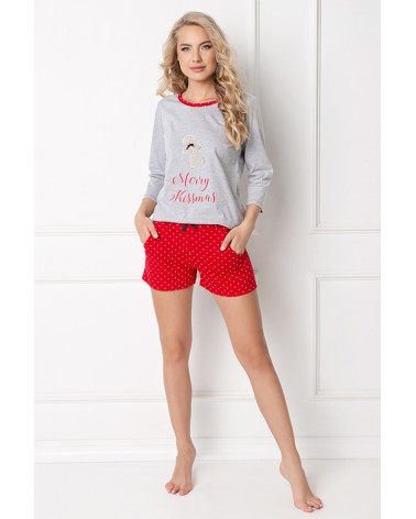 Piżama Damska Model Cookie Short Grey/Red - Aruelle