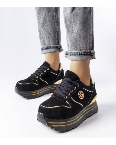Czarno-złote sneakersy na platformie Therrien