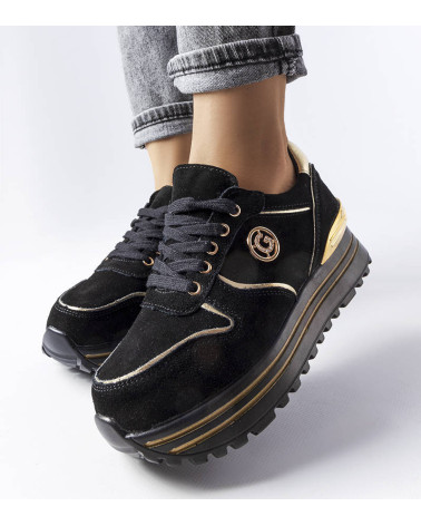 Czarno-złote sneakersy na platformie Therrien