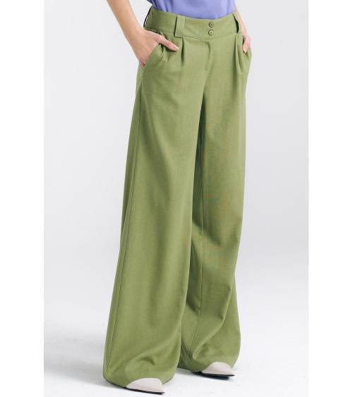 Spodnie lniane wide leg SD85 Green - Nife