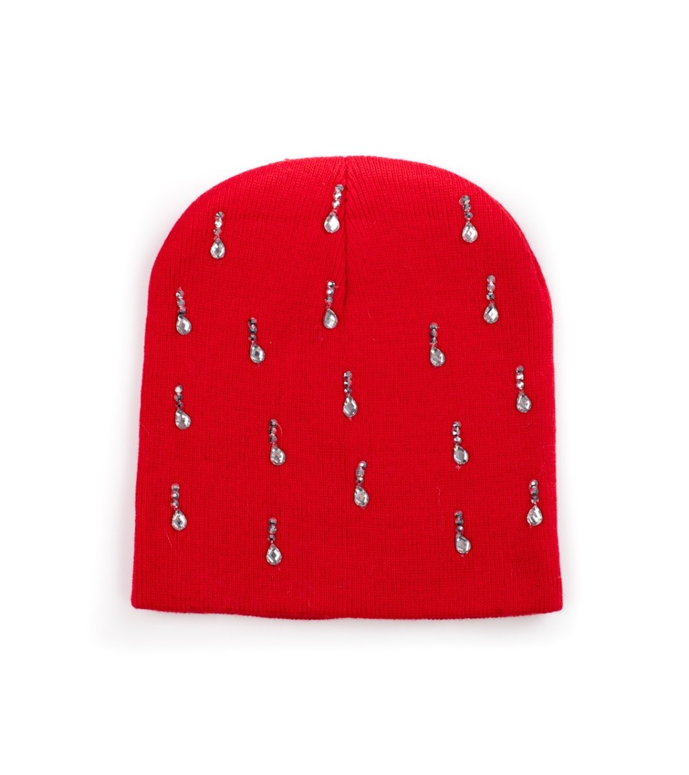 Czerwona czapka damska z ozdobami Shelovet