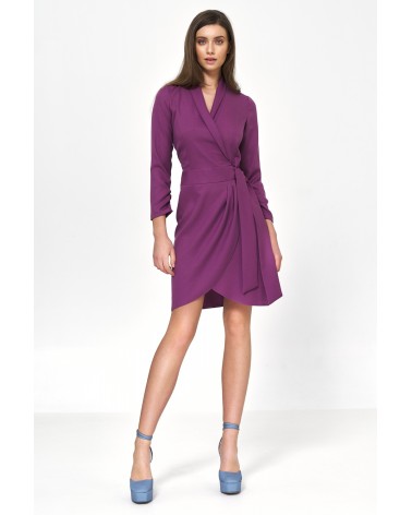 Sukienka Purpurowa sukienka z wiązaniem S223 Purpura - Nife