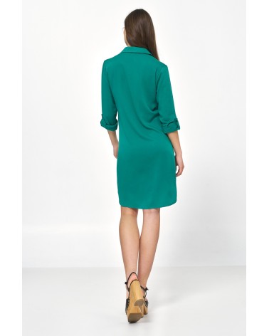 Sukienka Zielona sukienka oversize z podwijanym rękawem S226 Green - Nife