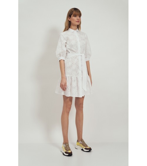 Sukienka Bawełniana biała sukienka z falbaną S169 Wihte - Nife